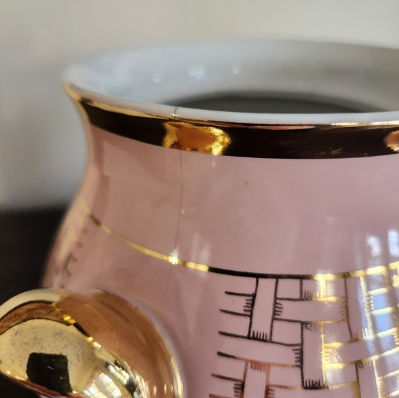Hall Pink and Gold Basketweave Cookie Jar - Picture 9 of 10